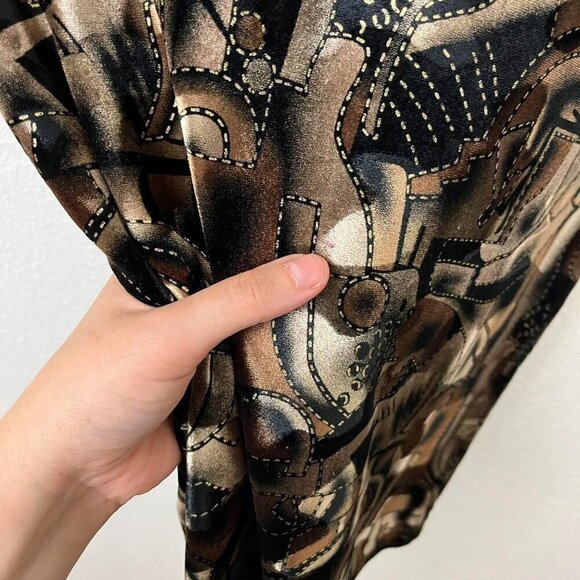 brown and black abstract geometric vintage 90s boho velvet top - Picture 5 of 8